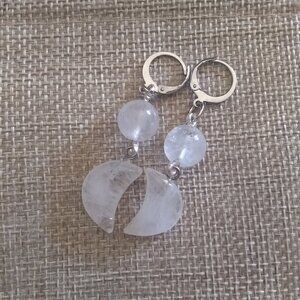 Channel Your Inner Goddess. Wear the Moon. Genuine Quartz Moon Dangle Earrings